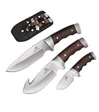 Mossy Oak Fixed Blade Bowie Knife, 2-piece Hunting Knife with Leather Handle Featuring Laser Pattern, Sheath Included