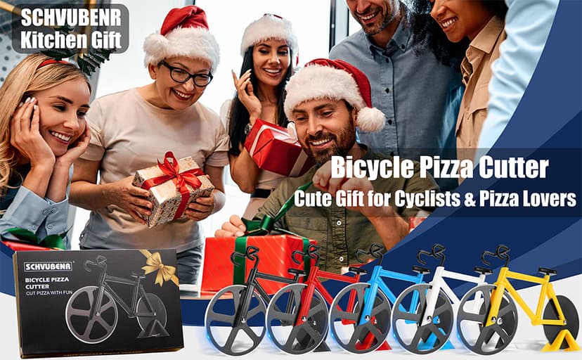 Bicycle Pizza Cutter Wheel - Gifts for Cyclists, Men, Dad, Bike Lovers - Funny Kitchen Gadgets - Cool Father’s Day, Christmas, Birthday, White Elephant Gifts - Stainless Steel Pizza Slicer(White) B09TRFQ5XT