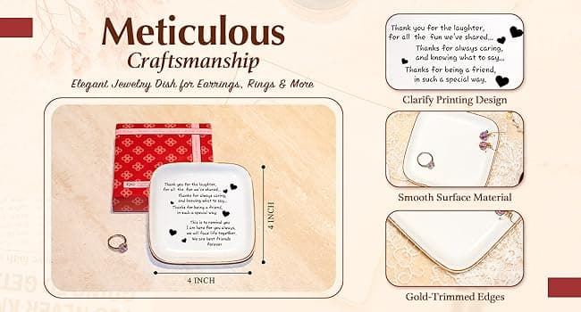 PUDDING CABIN Friend Birthday Gifts for Women,Friendship Thank You Ring Trinket Dish,Going Away Gifts for Friends,Long Distance Gifts for Women Moving Retirement Gifts For Woman