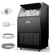 Commercial Under Counter Ice Maker with Drain Pump, Produces 85Lbs Daily Output, 24Lbs Storage Capacity, Self-Cleaning, 24H Timer, Built-in Freestanding Design, Ice Machine for Home, Bar, Cafe