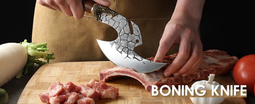 ROCOCO Viking Cleaver Knife Butcher Meat Cutting Boning Knife Hand Forged Chinese Kitchen Axe with Sheath Home Outdoor BBQ Camping Chirstmas Birthday Chirstmas Mother Father Gift Men