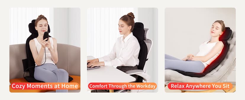 Back Massager with Heat,Vibration Massage Chair Pad with 5 Massage Modes & Adjustable Heat Levels, Memory Foam Back Massager Cushion for Office Chair, or Home Use,Midnight