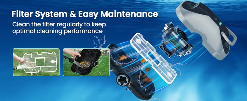 C1 Robotic Pool Cleaner, 200-Min Cordless Pool Vacuum for Above Ground & Inground Pools up to 2500 Sq.ft, Automatic Pool Vacuum Robot for Leaves & Dirt, Powerful Suction Self-Parking-Teal