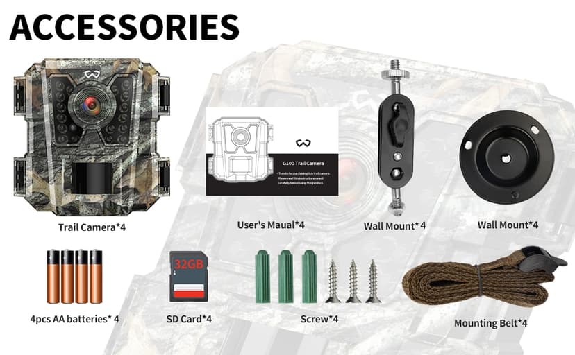 Mini Trail Camera 4 Pack 24MP 1080P HD, Game Cam with SD Card, Waterproof Tiny Deer Camera Night Vision Motion Activated with Fast Trigger Time for Outdoor Wildlife Monitoring