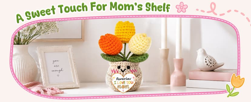 Mom Birthday Gifts, Mother Daughter Gift, Positive Crochet, Handmade Keepsake, Soft Yarn Texture, Cute Tulip Decor OASSIE Mom Gifts from Daughters Sons - Emotional Support Crochet Tulip