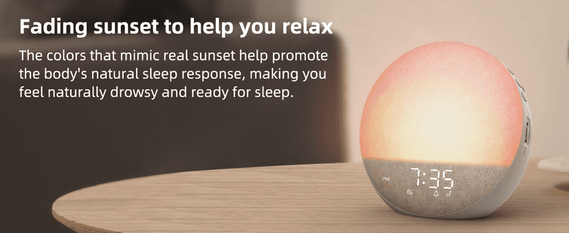 Sunrise Alarm Clock White Noise Machine: Natural Wake Up Light - Dimmable Clock with Bluetooth Speaker for Bedroom - 25 Sleep Sounds for Baby Adults Kids Putty