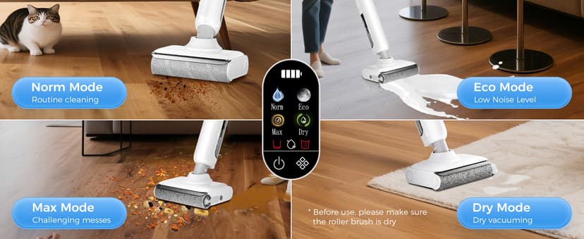 Wet Dry Vacuum Cleaner, 180° Lay-Flat Cordless Vacuum Mop Combo with Edge Cleaning, All-in-One Floor Cleaner for Hard Floors, Self-Cleaning, 45mins Runtime, LED Display, Voice Prompts