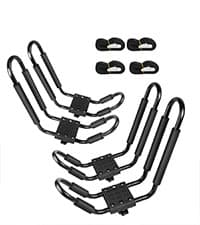 Leader Accessories Folding Kayak Rack 4 PCS/Set J Bar Car Roof Rack for Canoe Surf Board SUP On Roof Top Mount on SUV, Car and Truck Crossbar with 4 pcs Tie Down Straps
