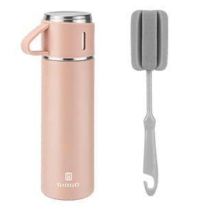 Stainless Steel Thermo 500ml/16.9oz Vacuum Insulated Bottle with Cup for Coffee Hot drink and Cold drink water flask.(Pink,Single)