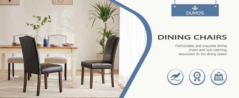 DUMOS Dining Chairs Set of 4, Modern PU Leather Kitchen Table Chairs with Wooden Legs and Padded Seat for Dining Room/Kitchen/Living Room/Restaurant, Brown