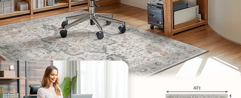 36"x48" Office Chair Mat for Hardwood Tile Floor, Under Desk Carpet Protector for Rolling Computer Chair Mat, Machine Washable Area Rug, Anti-Slip 1/5" Thick Low Pile Thin Vinyl Floor Mat, Taupe