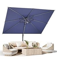15ft Patio Umbrella with Base,Large Outdoor Double-Sided Rectangle Umbrella with Crank Handle, Market Umbrella for Poolside Garden Deck Backyard Beach Pools, Beige