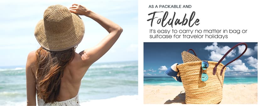 FURTALK Summer Straw Beach Sun Hats for Women UPF 50 Floppy Wide Brim Travel Bucket Hat Foldable Packable