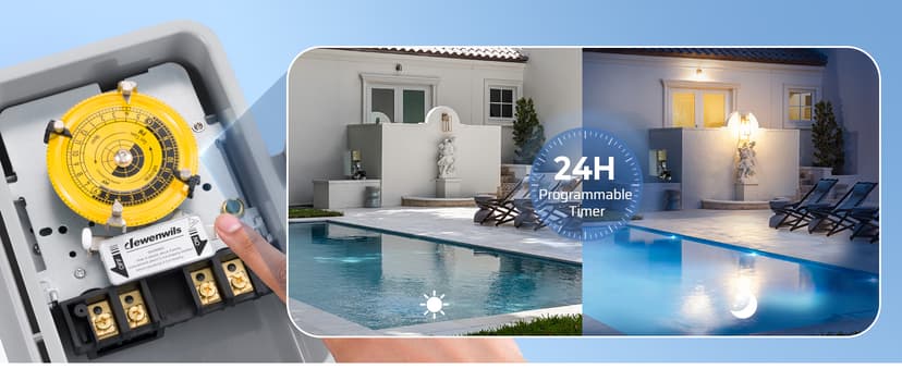 DEWENWILS 24-Hour Mechanical Timer Switch - 120VAC SPST, 2HP 40A, Metal Enclosure, Heavy Duty, Manual Override, Ideal for Pool Pump, Water Heater, Lights and Fans, Weatherproof, ETL Listed, Gray