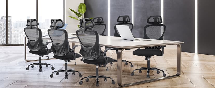Sweetcrispy Home Office Managerial Executive Chair, High-Back Mesh with Adjustable Headrest, Flip-up Armrest Comfortable Lumbar Support, Comfy Arms for Bedroom,Study,Student