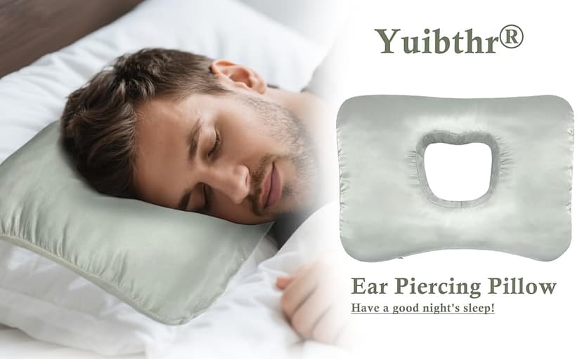 Yuibthr Ear Piercing Pillow for Side Sleepers with Ear-Shaped Hole for Ear Pain, Reversible Satin & Cotton Washable and Adjustable Ergonomic Ear Guard Protector for Side Sleeping