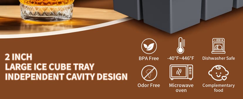 Large Ice Cube Tray for Whiskey: FDDBI Silicone Ice Cube Trays with Lid - 2Pack Big Square Old Fashioned Ice Cube Maker for Cocktail - 2inch Huge Cubed Ice Trays for Whisky