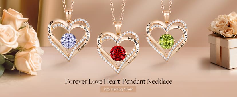 CDE Forever Love Heart Necklaces for Women, Wedding Anniversary, Birthday Mothers Day Gifts for Mom, Mother, Wife, Girlfriend, S925 Silver Jewelry with Birthstone Pendant