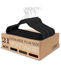 Urby Extra Wide Hangers for Plus Size Clothes, Ganchos para Colgar Ropa,21 Inch Super Plus Size Hangers Ideal for XL, XXL Shirts, Coats, Dresses, Etc. Velvet. Black. 24pk.