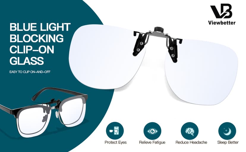 VIEWBETTER Clip On Blue Light Blocking Glasses for Eyes Strain & Light-Sensitive Flip Up Frameless Yellow Lenses BL103Y