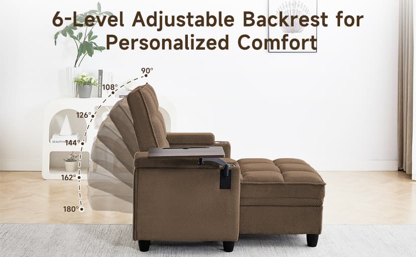 41.7" Oversized Chaise Lounge Chair Indoor, Boucle Upholstered Sofa Bed with Adjustable Backrest, Deep Seat Reading Chair, Sofas Couches for Living Room, Storage, Cup Holders & 360° Swivel Side Table