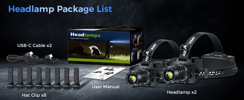 Curtsod Rechargeable LED Headlamp 2-Pack - 99000 Lumens Super Bright with Motion Sensor & 90° Rotation - Waterproof Headlight for Camping, Hiking, Running - 3 Light Modes