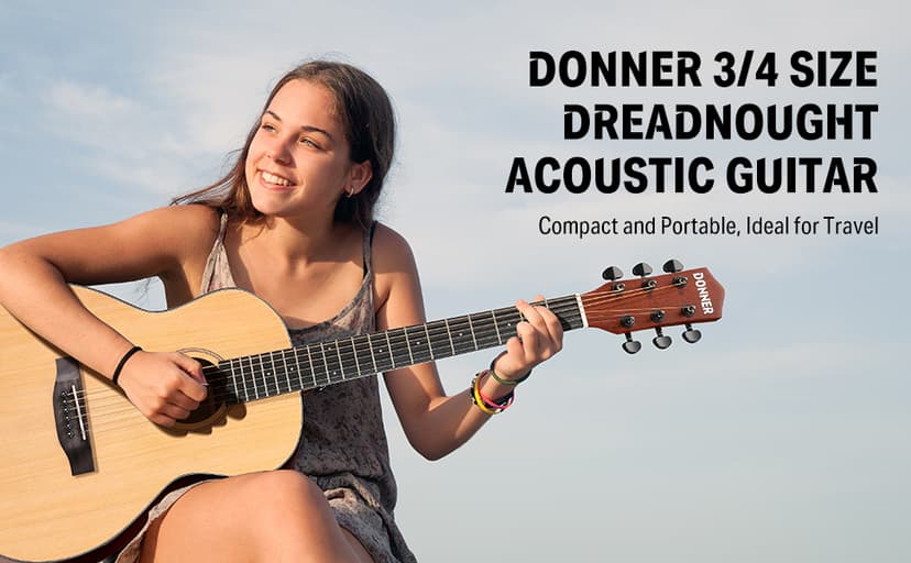 Donner 3/4 Acoustic Guitar Kit 36 Inch Dreadnought Acustica Guitarra Bundle for Beginner Adult Youth Travel With Steel String Spruce Wood Gig Bag Tuner Pickguard Right Hand