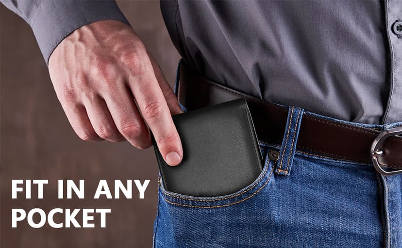 MARZAHAR Genuine Leather Mens Wallet, RFID Blocking Bifold Wallet for Men with ID Window, 11 Credit Card Slots (Black)