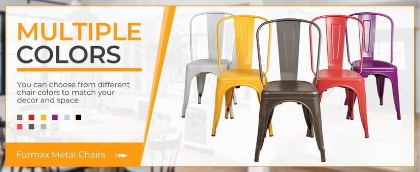 Furmax Metal Dining Chair Indoor-Outdoor Use Stackable Classic Trattoria Chair Chic Dining Bistro Cafe Side Metal Chairs Set of 4 (Black)