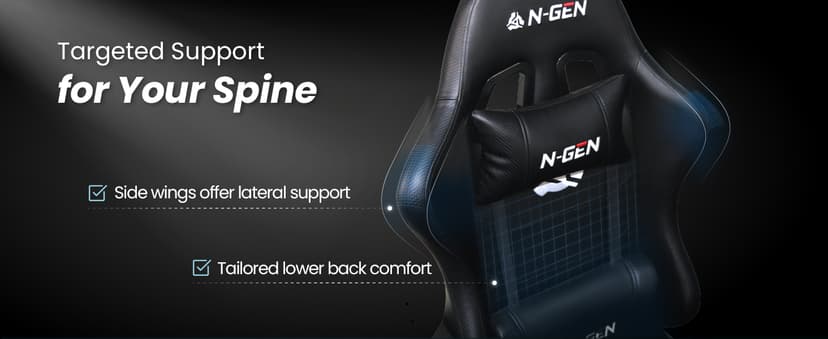 N-GEN GAMING Video Gaming Chair with Footrest Lumbar Support for Home Office High Back Recliner Height Adjustable Ergonomic Comfy Leather Computer Desk Chair (Black)
