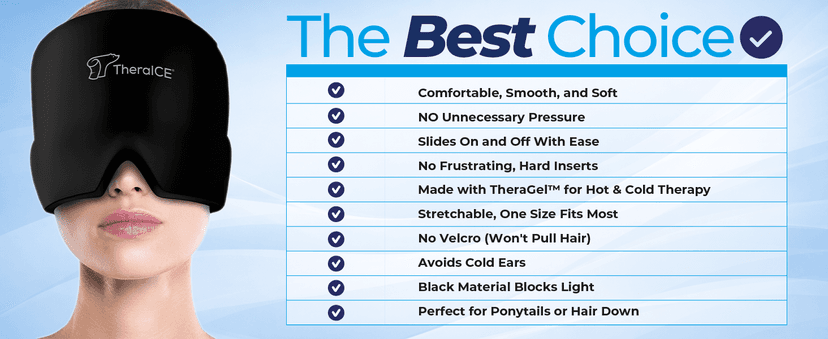 Soothing Cold Compress Gel for Sinus Tension, Stress, Hangover and Puffy Eyes, a Great Birthday Gift for Mom or Her TheraICE Migraine Relief Cap, Headache Hat Ice Pack Mask, Cooling Head Wrap B082WN9NJL