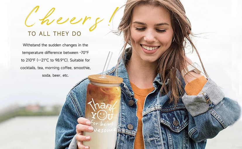 Thank You Gifts for Women, Teacher Appreciation Gifts, Employee Appreciation Gift for Coworkers Employees Teachers Nurse Secretary w Thanks Cards, Awesome Glass Cup