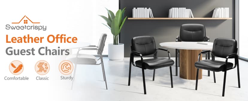 Sweetcrispy Office Reception Guest Chair No Wheels Set of 2, Leather Stationary Waiting Room Chairs with Padded Arms for Elderly Desk Conference Room Lobby Table Side Salon, Inky