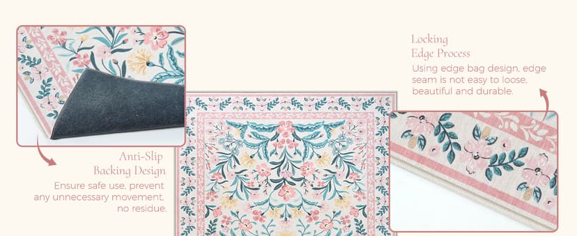 Anidaroel 36"x48" Office Chair Mat for Hardwood Floor, Boho Floral Floor Mat for Office Chair, Anti-Slip Desk Rug for Office, Low Pile Desk Chair Mats for Hardwood, Blush Pink Small Office Rug