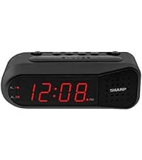 Sharp Digital Alarm with AccuSet - Automatic Smart Clock, Never Needs Setting - Great for Seniors, Kids, and Everyone who Doesn't Want to Set a Clock! Silver Case with Green LEDs