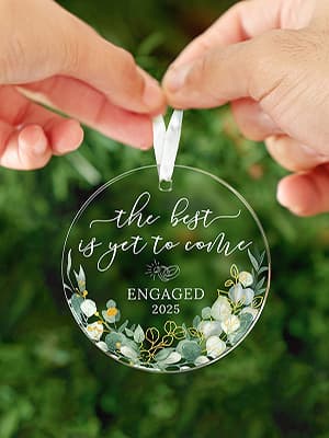 HEXMOZ Engagement Gifts for Couples - Engagement Gift for Newly Engaged Couples, Women, Fiance, Her - Bride to Be Gifts, First Christmas Just Engaged Acrylic Ornament 2025 - Party Decorations