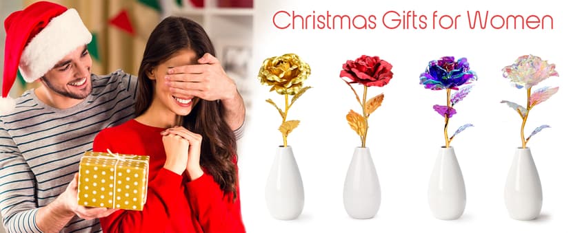 Tmacker Christmas Mom Gifts for Grandma Women-Artificial Rose Fake Flowers with Ceramic Vase, Birthday Gifts for Mom Wife Girlfriend Sister on Valentines Mothers Day Anniversary Thanksgiving Wedding