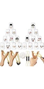 Leitee Christmas Party Games for Family Kids Adults Christmas Games with 24 Stacking Cup 2 Wooden Slingshot 2 Spare Slingshot Rubber Band 20 Felt Fake Snowball for Toss Carnival Parties Group Xmas Fun