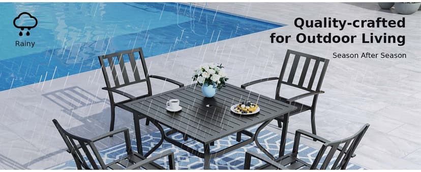 MFSTUDIO Outdoor Dining Set for 4, Patio Table and Chairs Set with Umbrella Hole, Metal Patio Furniture Set for Patio, Deck, Yard, Porch