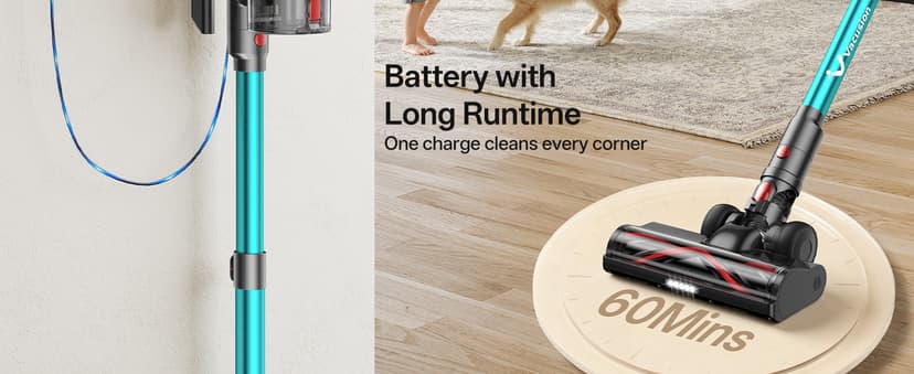 Cordless Vacuum Cleaner, 650W 55KPa 60Mins Vacuum Cleaners for Home, 8-in-1 Stick Vacuum with Charging Dock Station, Powerful Suction, Rechargeable, Versatile for Carpet, Hard Floor, Pet Hair
