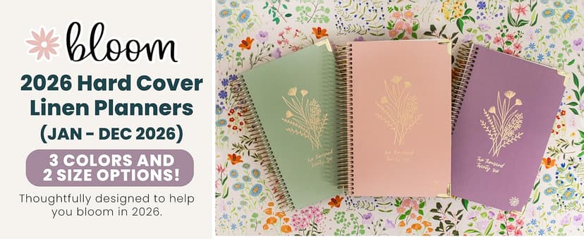 bloom daily planners HARDCOVER 2026 Planner (January to December) - A5 Task Goal Planner for Women - Monthly & Weekly Inspirational Agenda Book - 5.5" x 8.25" - Linen, Green