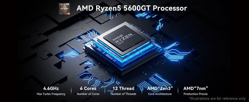 YAWYORE Gaming PC Desktop Computer AMD Ryzen 5 5600GT,16GB DDR4 3200MHz,1TB M.2 NVMe PCle,550W 80PLUS PSU,WiFi,Game Design Office Console,Sea View Room, Towers Prebuilt PC (Black)