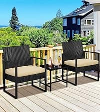 Yaheetech Set of 2 Stackable Outdoor Rattan Dining Chairs, All-Weather Firepits Armchair w/Armrests, Steel Frame for Garden, Patio, Deck, Yard, Poolside, Gray