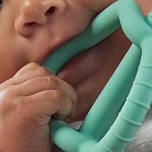 Frida Baby Get-A-Grip Silicone Teether for Teething Pain Relief, BPA-Free Food-Grade Teething Toys for Infant Baby Newborn 0-6, 12, 18 Months, Easy-Grip Teether Ring, PVC-Free, Pink