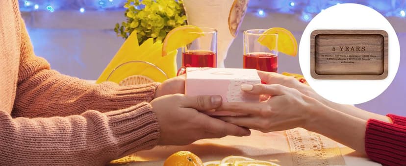 MUUJEE Ring Dish - Engraved Rectangle Wood Tray Small Jewelry Dish 5 Year Wedding Anniv Gifts Ideas (Small - 5.5 x 3.5 inches)