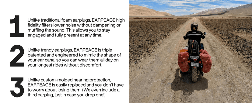 EARPEACE Moto - Reusable Motorcycle EarPlugs - Motorcycle Ear Plugs Wind Noise Protection - Comfortable Ear Plugs for Riding with High Fidelity Filter Noise Canceling Up to 26dB