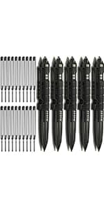 Origin-Joy 2 Pack Tungsten Steel Military Tactical Pen Set, Multifunctional EDC Self Defense Pen With 8 Ballpoint Refills (Black & Gray)