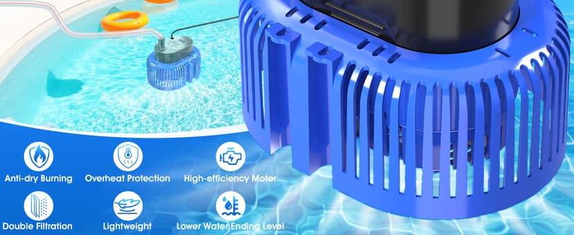 Pool Cover Pump above Ground, Submersible Water Sump Pump Swimming Water Removal Pumps,Submersible Pump for Pool Draining,Pool Pump 16FT Drainage Hose,25 FT Extra Long Power Cord, 850 GPH,4 Adapters