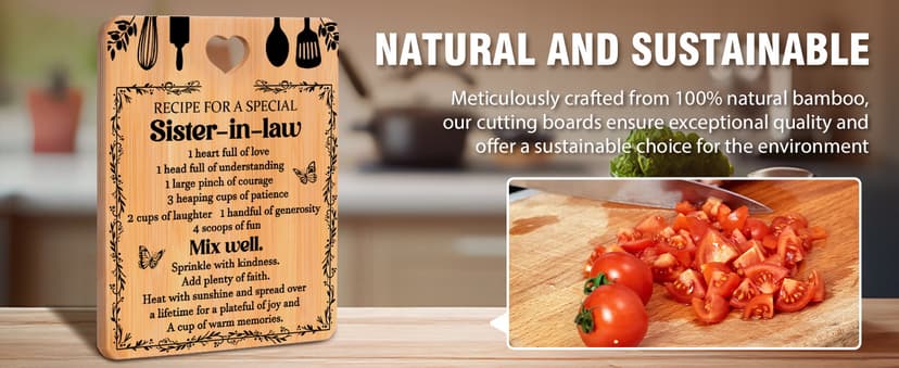 Gifts for Sister in Law - "Recipe for a Special Sister-in-Law", Sister in Law Birthday Gifts Engraved Bamboo-Made Cutting Board Set, Sister in Law Christmas Gifts.