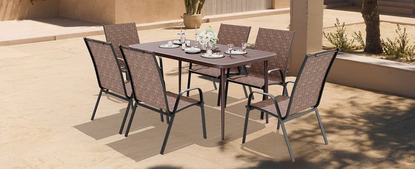 JEAREY Patio Dining Chairs Set of 4, Outdoor Stackable Dining Furniture Set, All Weather Dining Set for Lawn, Garden, Backyard, Poolside, Brown